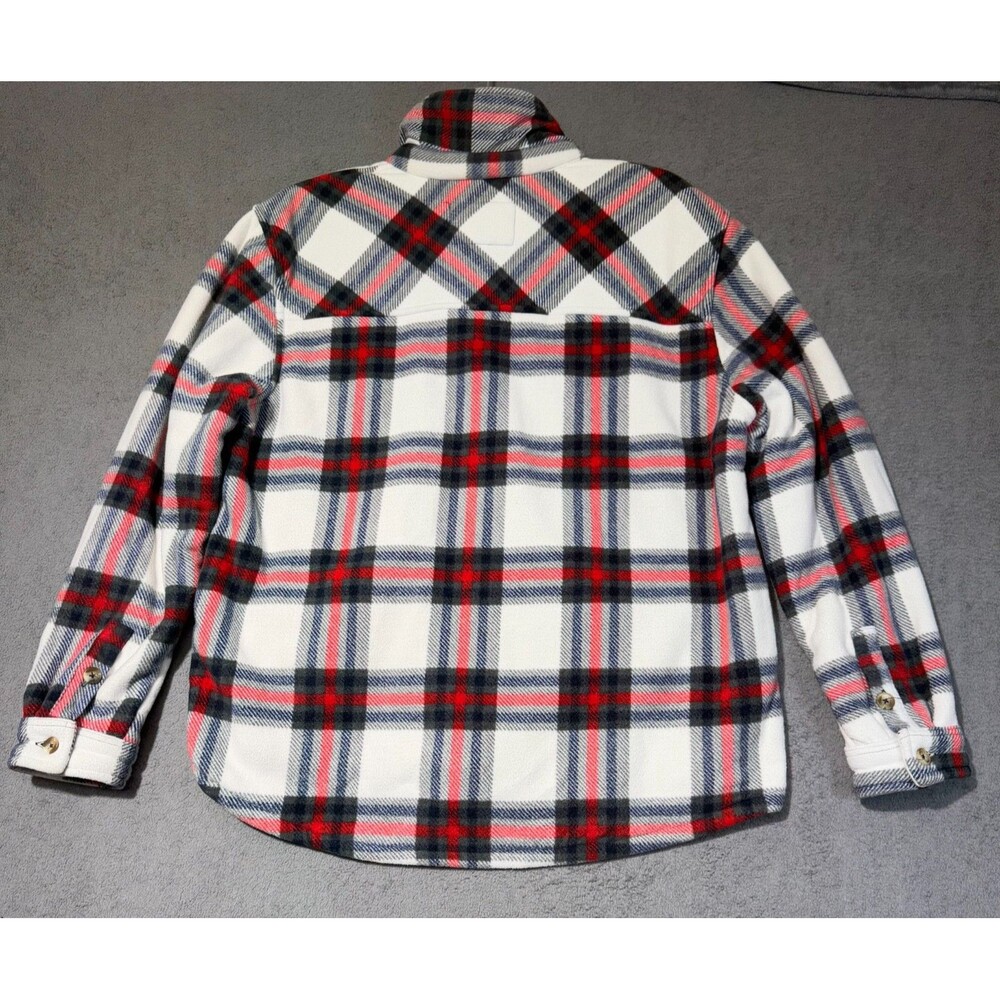 Sage Collective Womens Red White Jacket Flannel Sherpa Lined Plaid Long Sleeve L - Picture 2 of 9